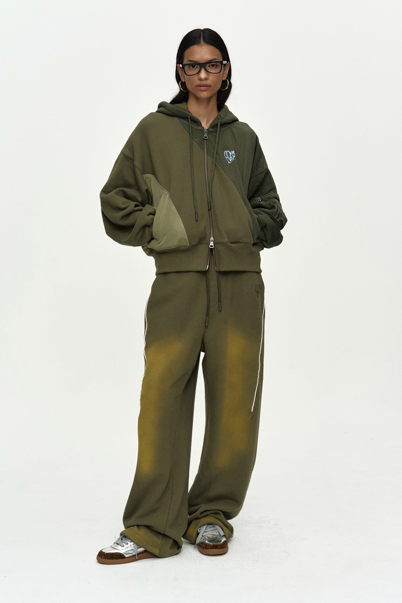 Andersson Bell - Patchwork Ma-1 Hoodie Zip Up (Khaki) product image 1 | TRAB K-Fashion Australia
