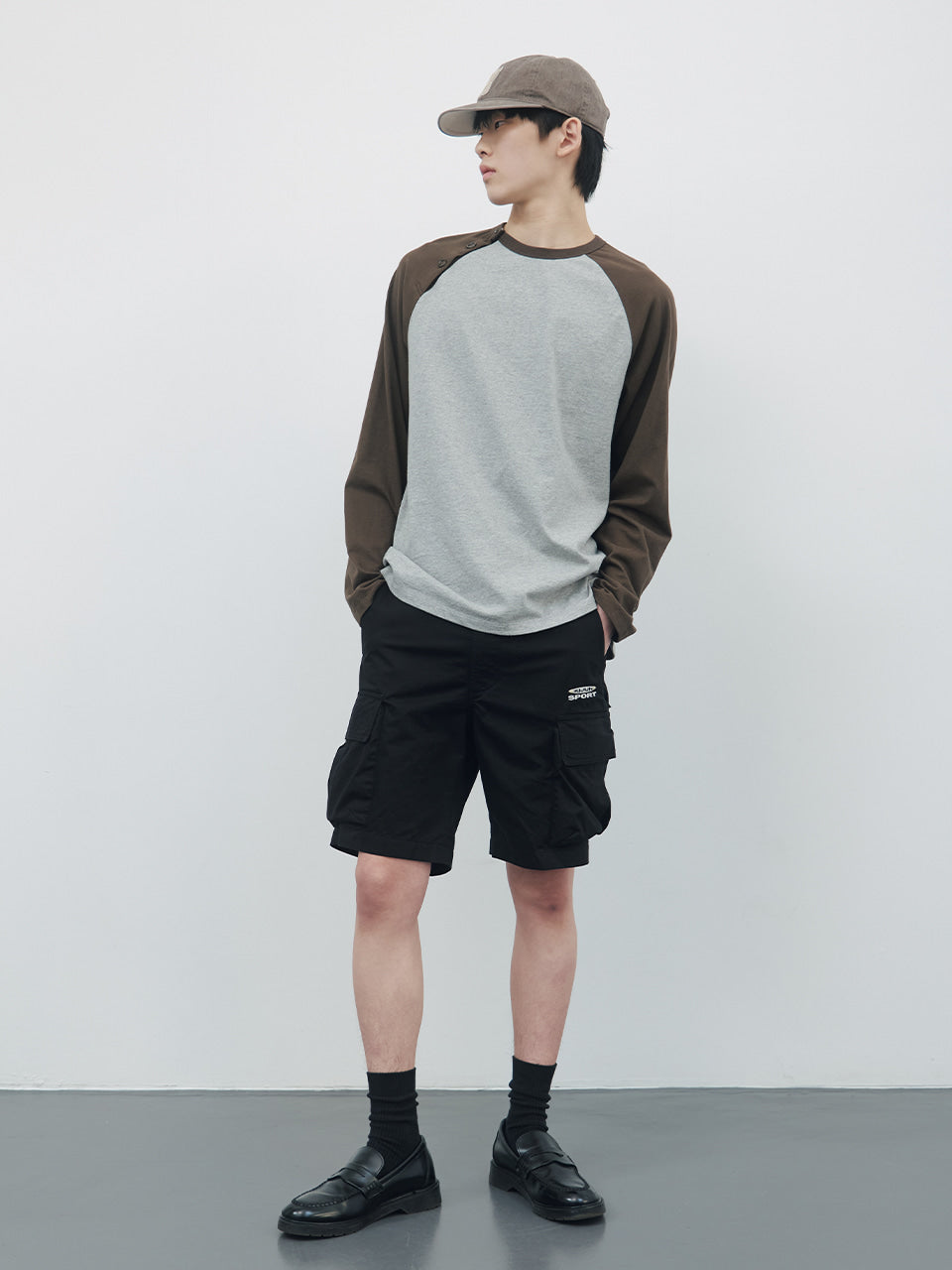 Kijun - Button Open Raglan Tee (Khaki Brown) product image 4 | TRAB K-Fashion Australia