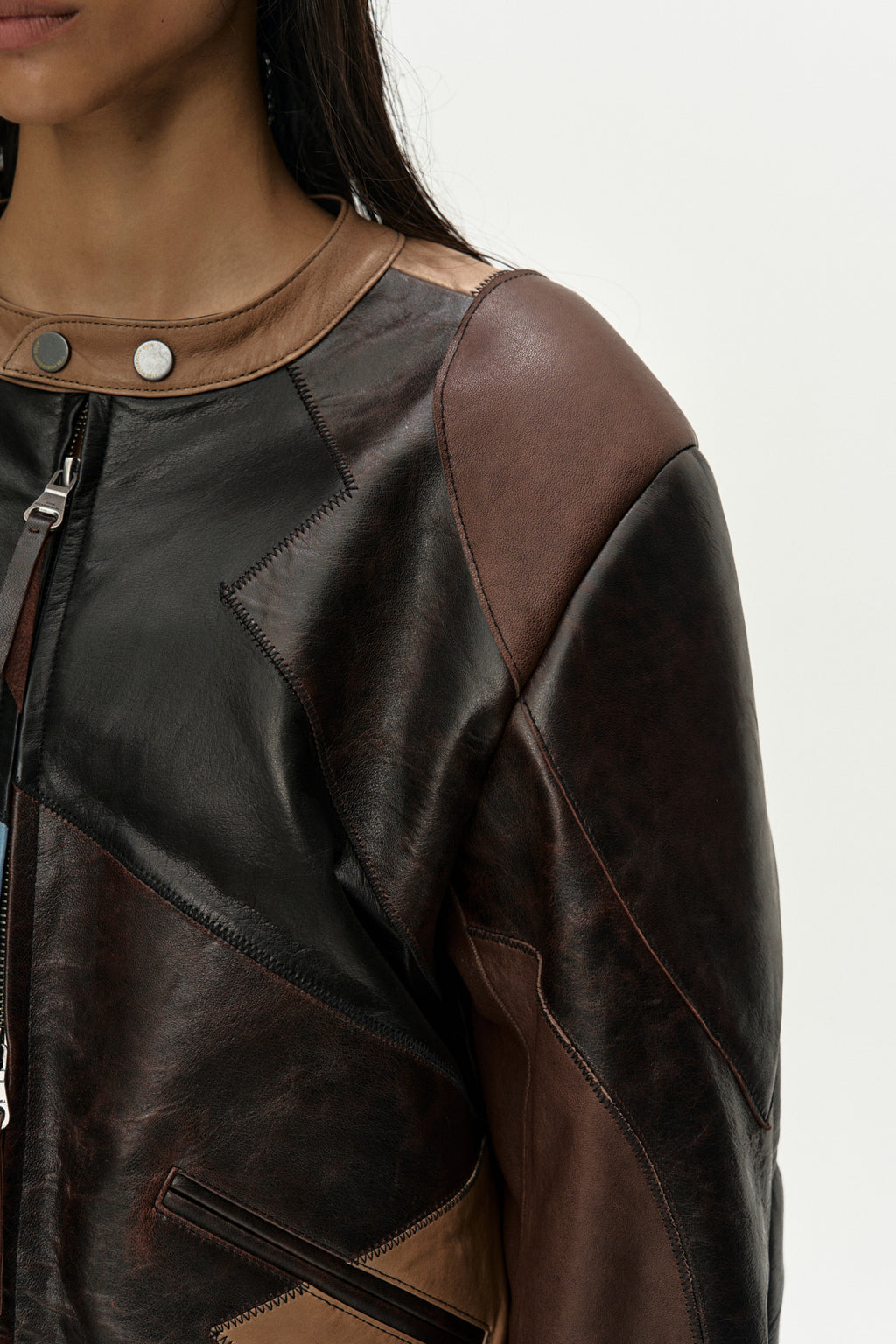 Andersson Bell - Leather Patchwork Biker Jacket (Dark Brown) product image 7 | TRAB K-Fashion Australia