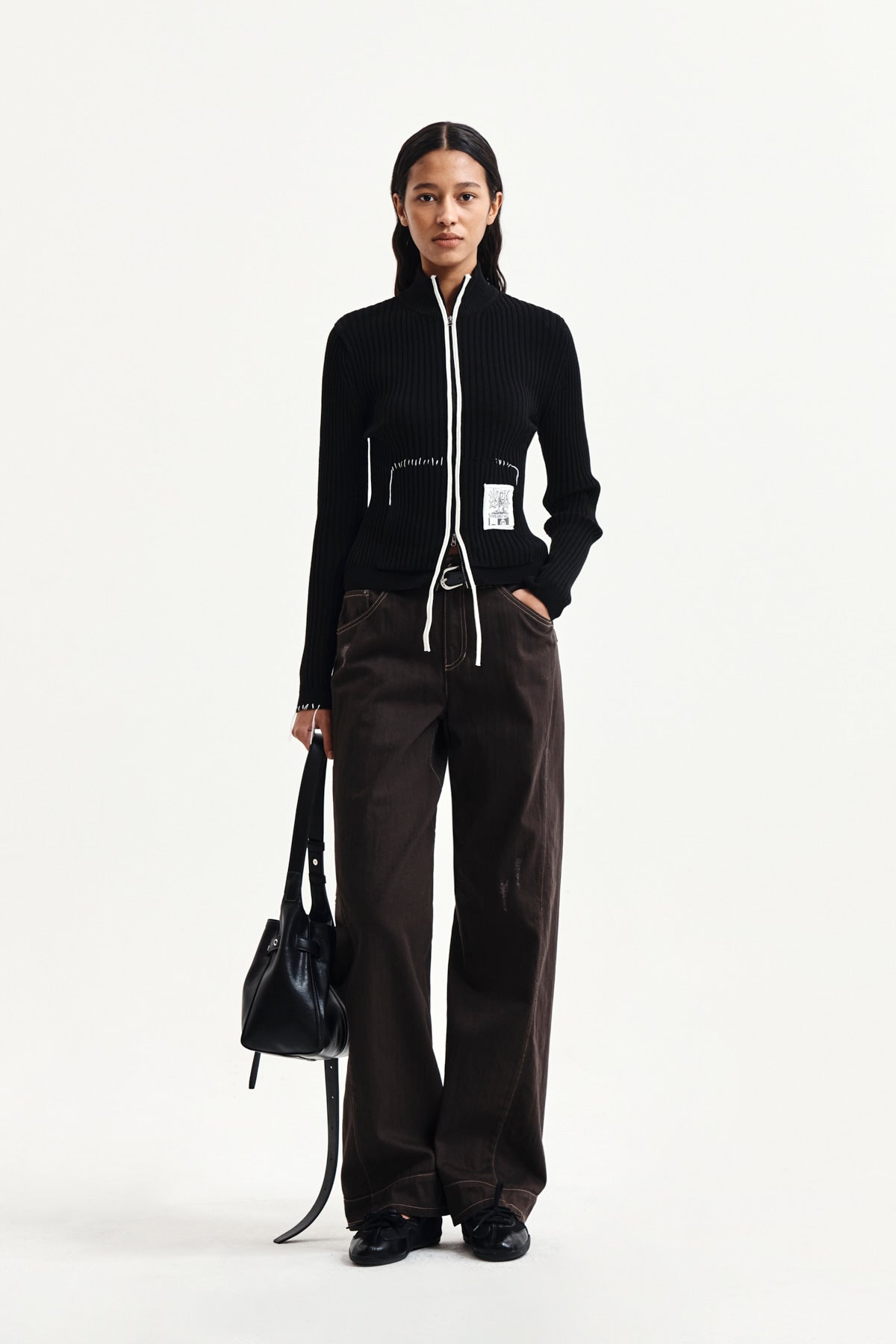 Matin Kim - Waist Buckle Stitch Point Twill Denim Pants (Brown) product image 9 | TRAB K-Fashion Australia