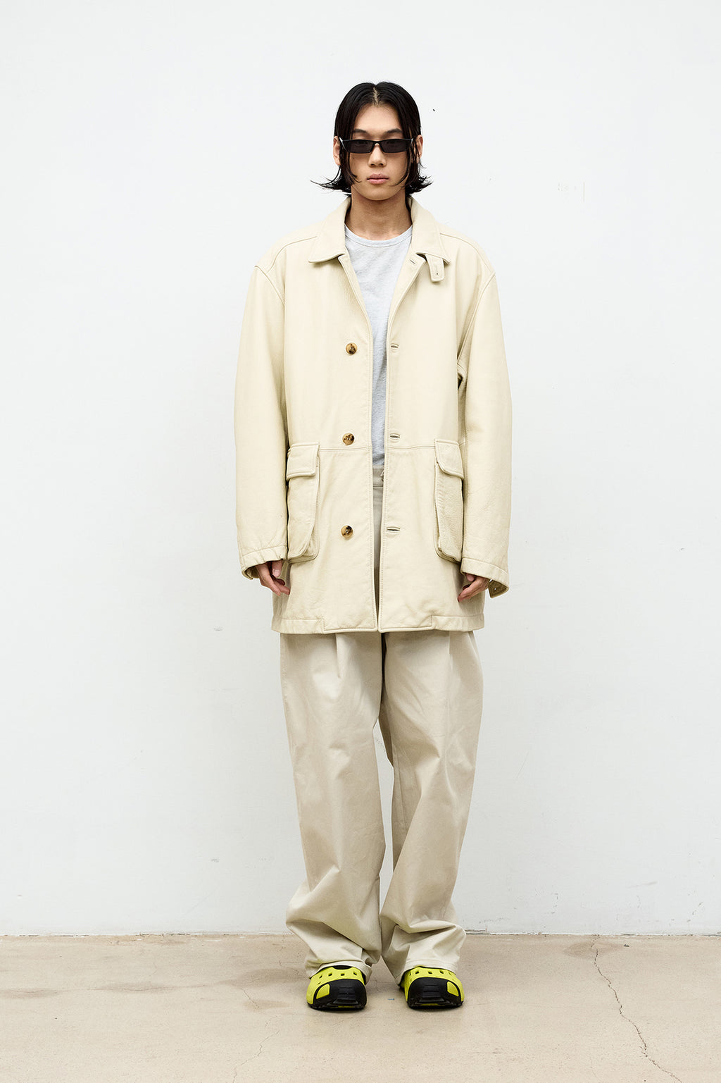 Coor - Washed Cow Leather Car Coat (Cream Beige) product image 2 | TRAB K-Fashion Australia