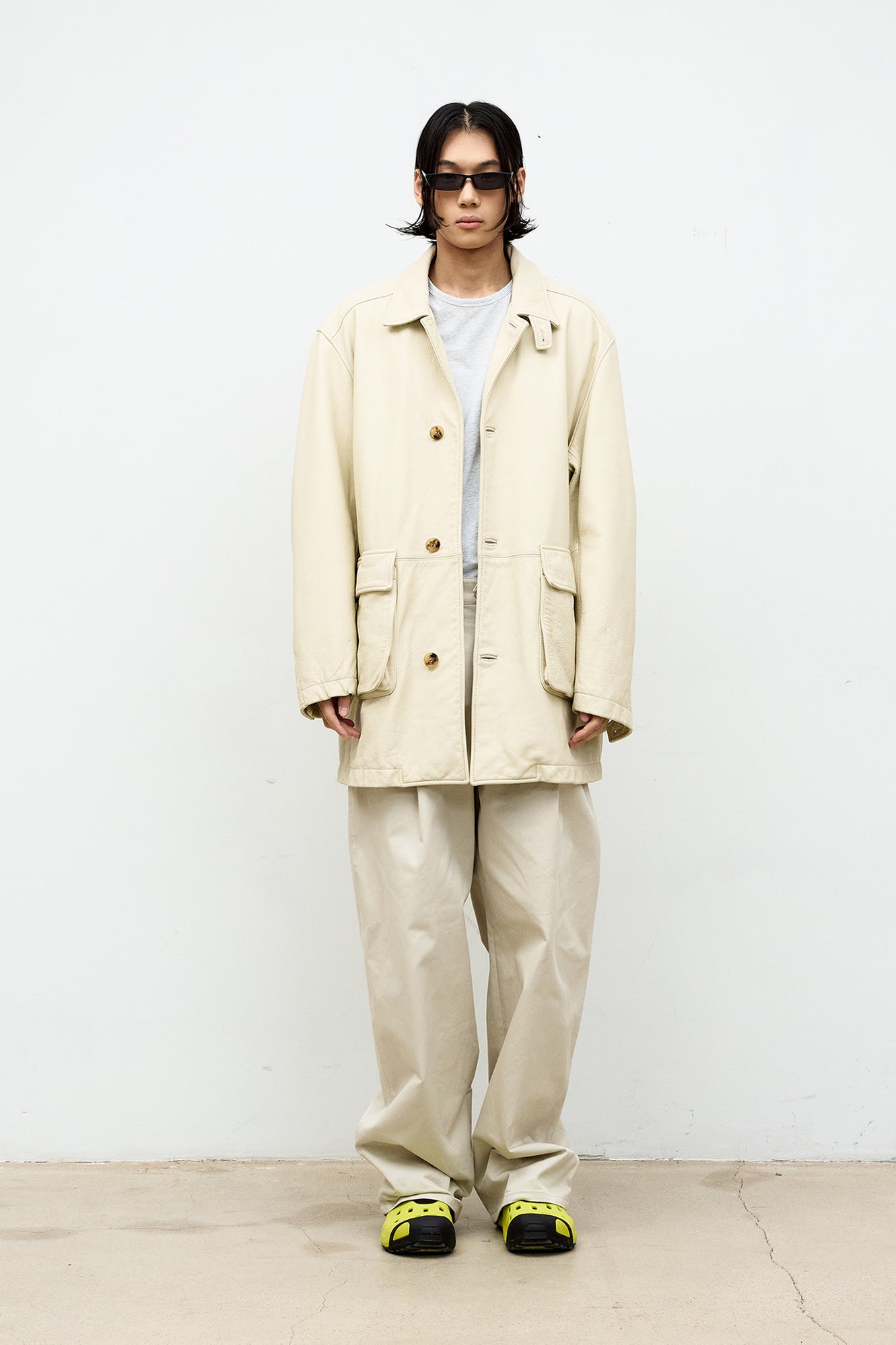 Coor - Washed Cow Leather Car Coat (Cream Beige) product image 2 | TRAB K-Fashion Australia