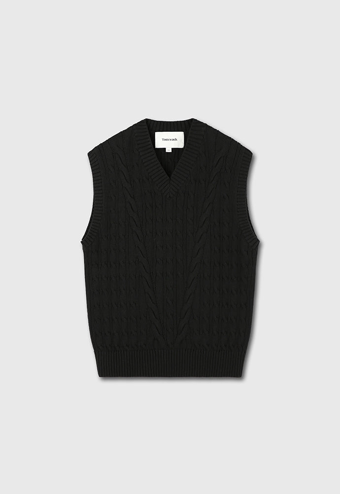Tonywack - Cotton Twist V-Cable Knit Vest (Black) product image 7 | TRAB K-Fashion Australia