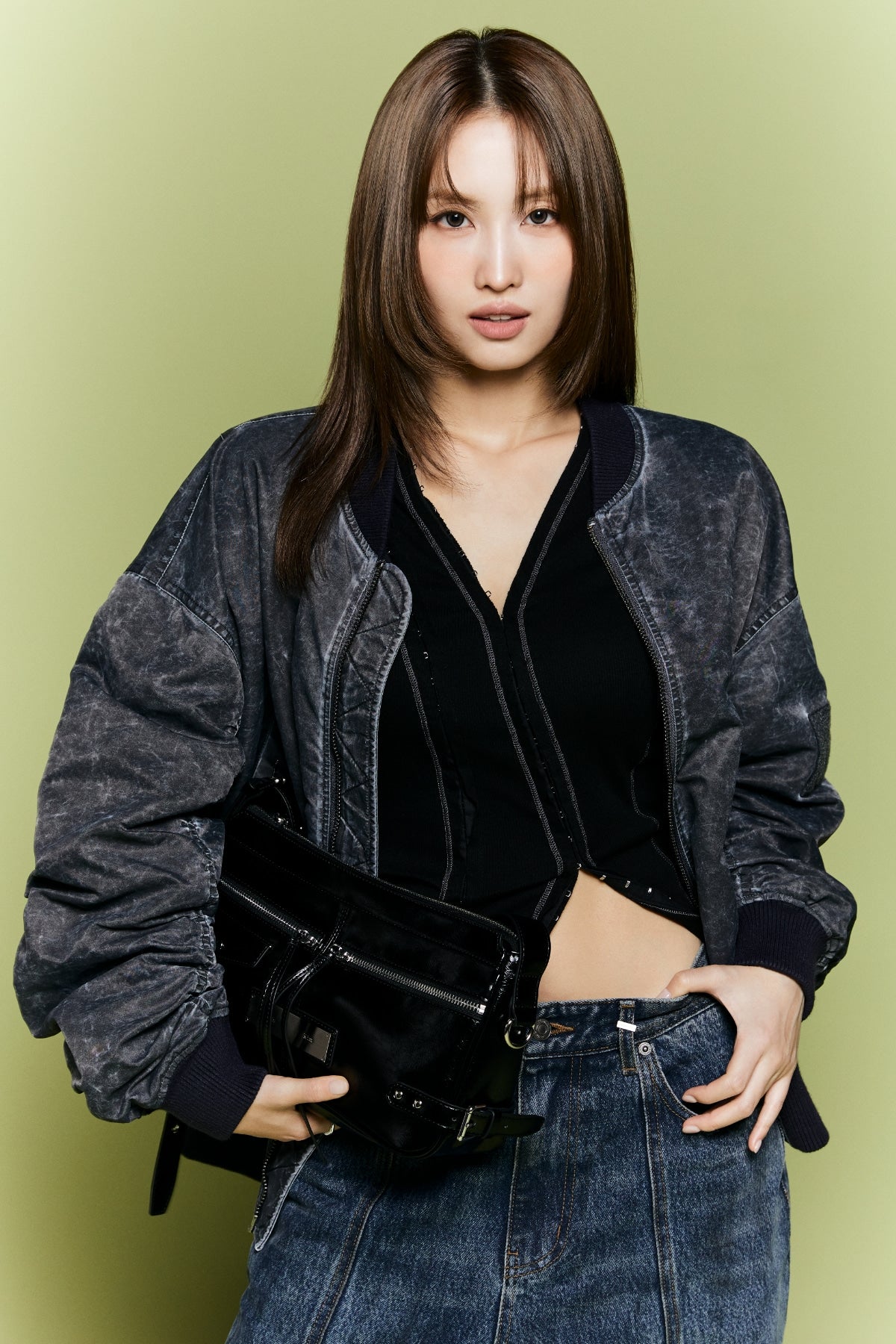 Matin Kim - Pigment Coated Back Logo Jumper (Charcoal) product image 1 | TRAB K-Fashion Australia
