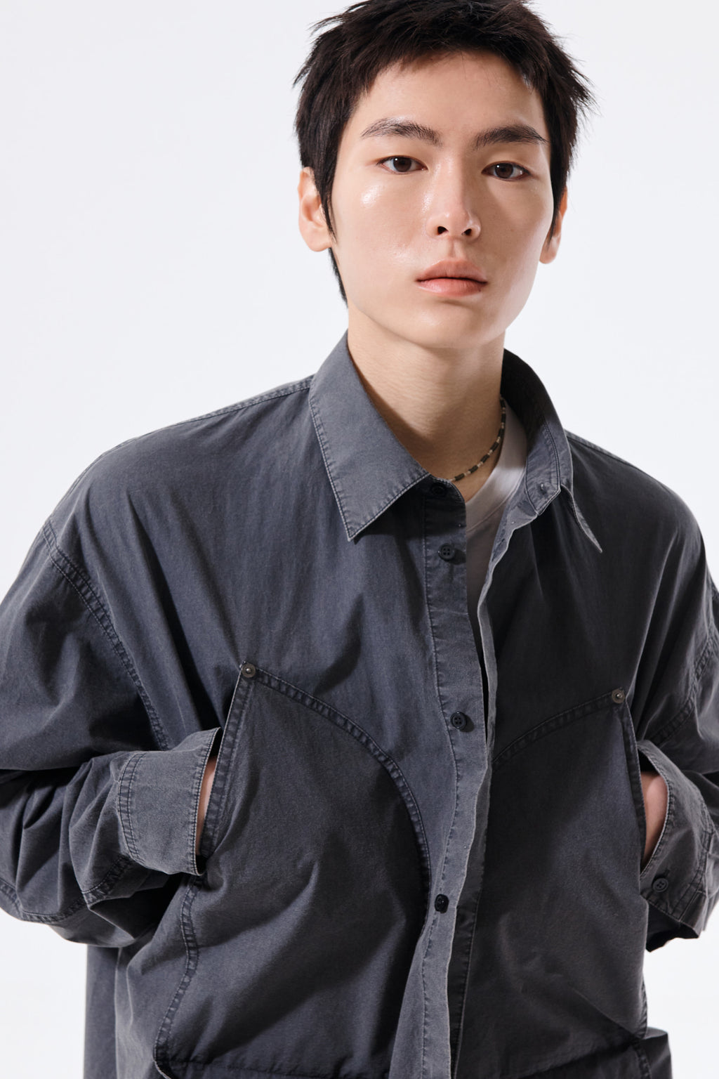 Matin Kim - Washed Cotton Drawstring Shirt (Charcoal) product image 11 | TRAB K-Fashion Australia