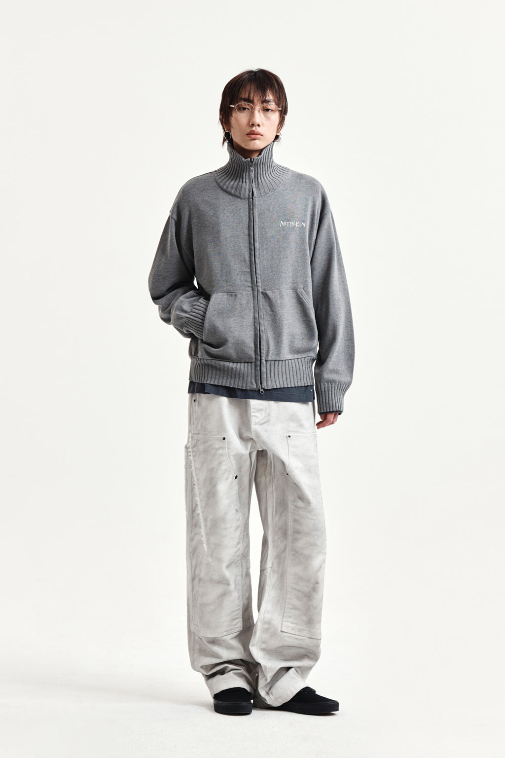 Matin Kim - High Neck Embroidered Logo Zip Up (Grey) product image 8 | TRAB K-Fashion Australia