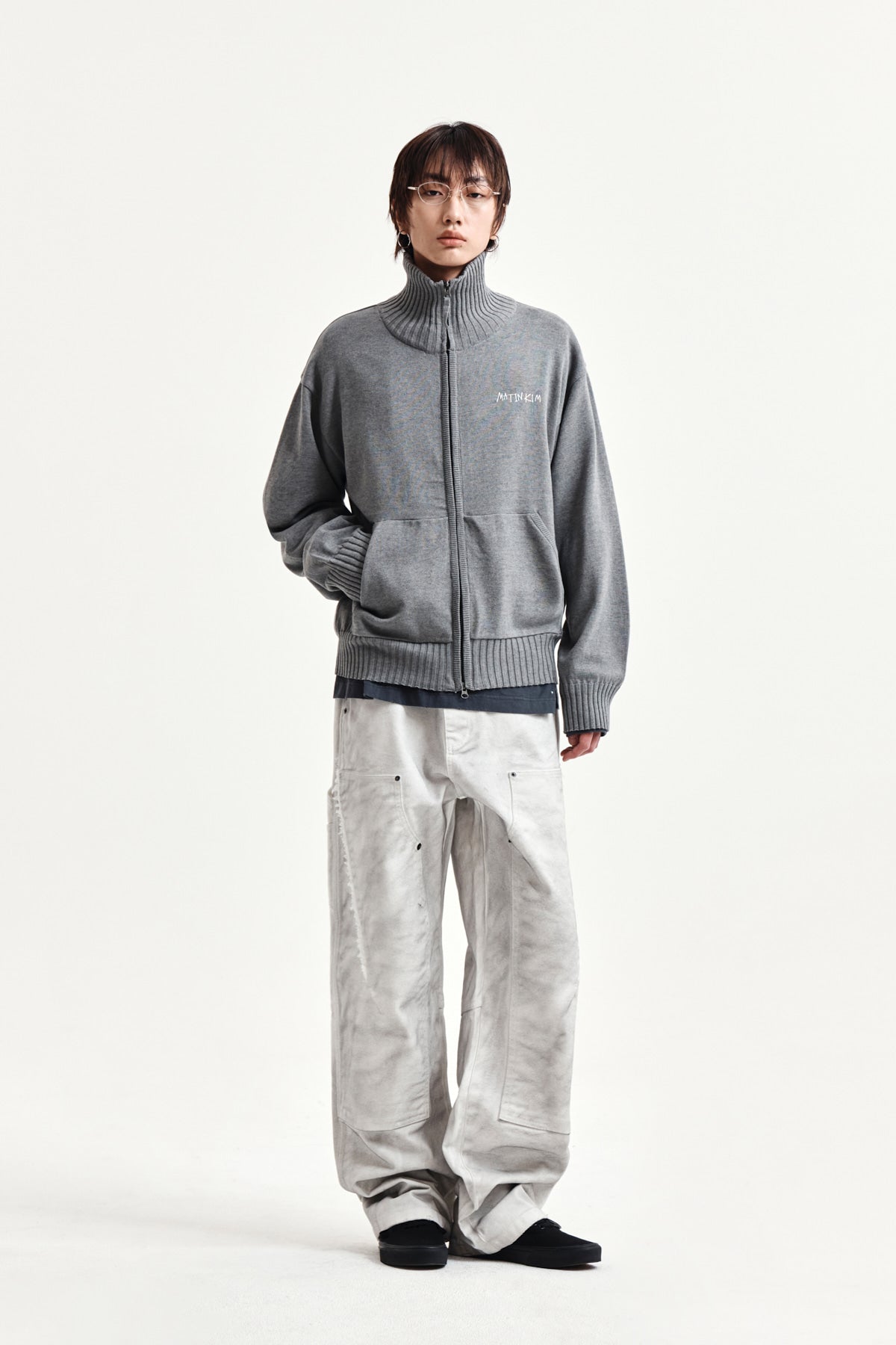 Matin Kim - High Neck Embroidered Logo Zip Up (Grey) product image 8 | TRAB K-Fashion Australia