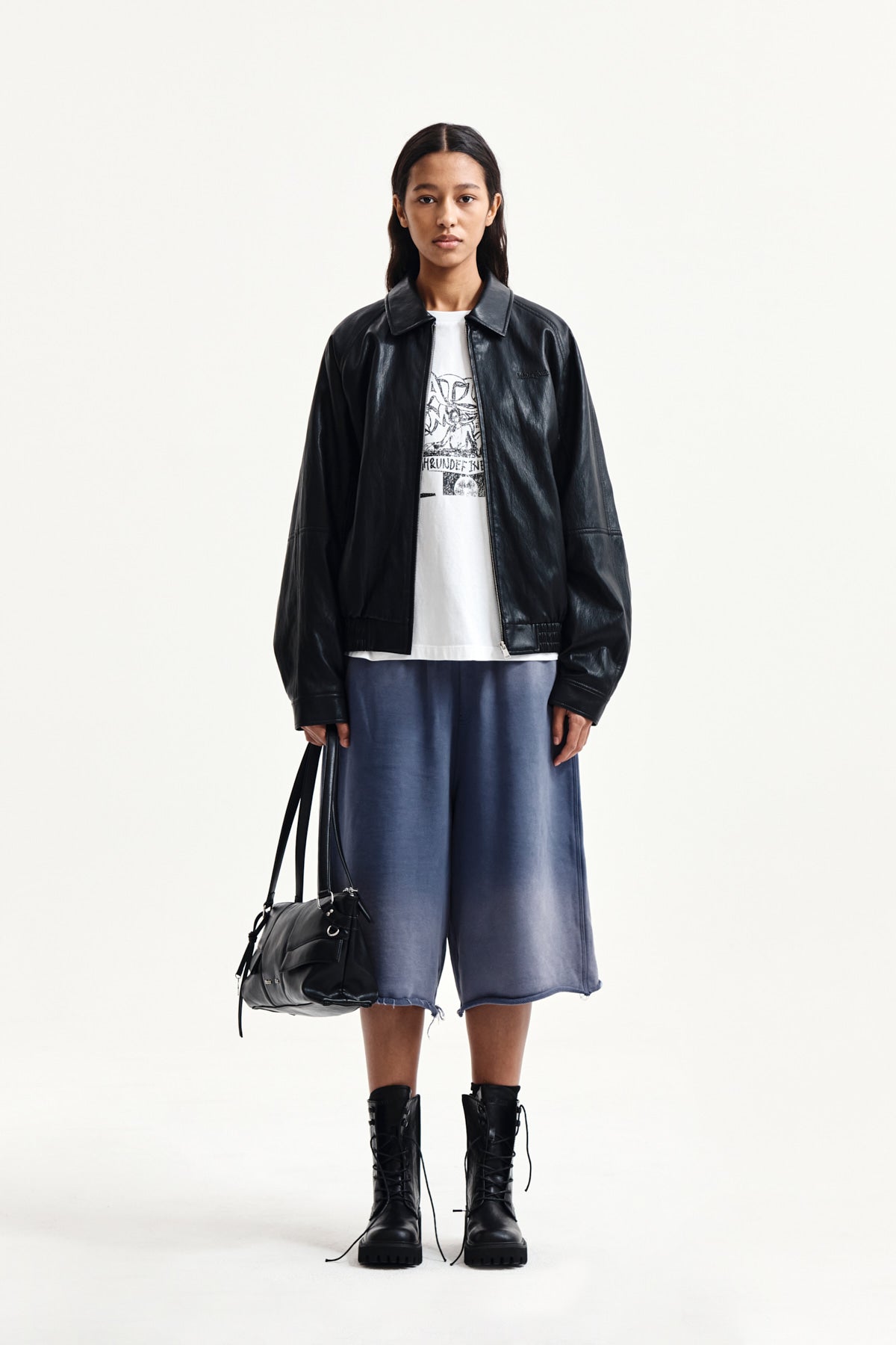 Matin Kim - Vintage Washed Back Logo Bermuda Sweatpants (Smoke Blue) product image 16 | TRAB K-Fashion Australia
