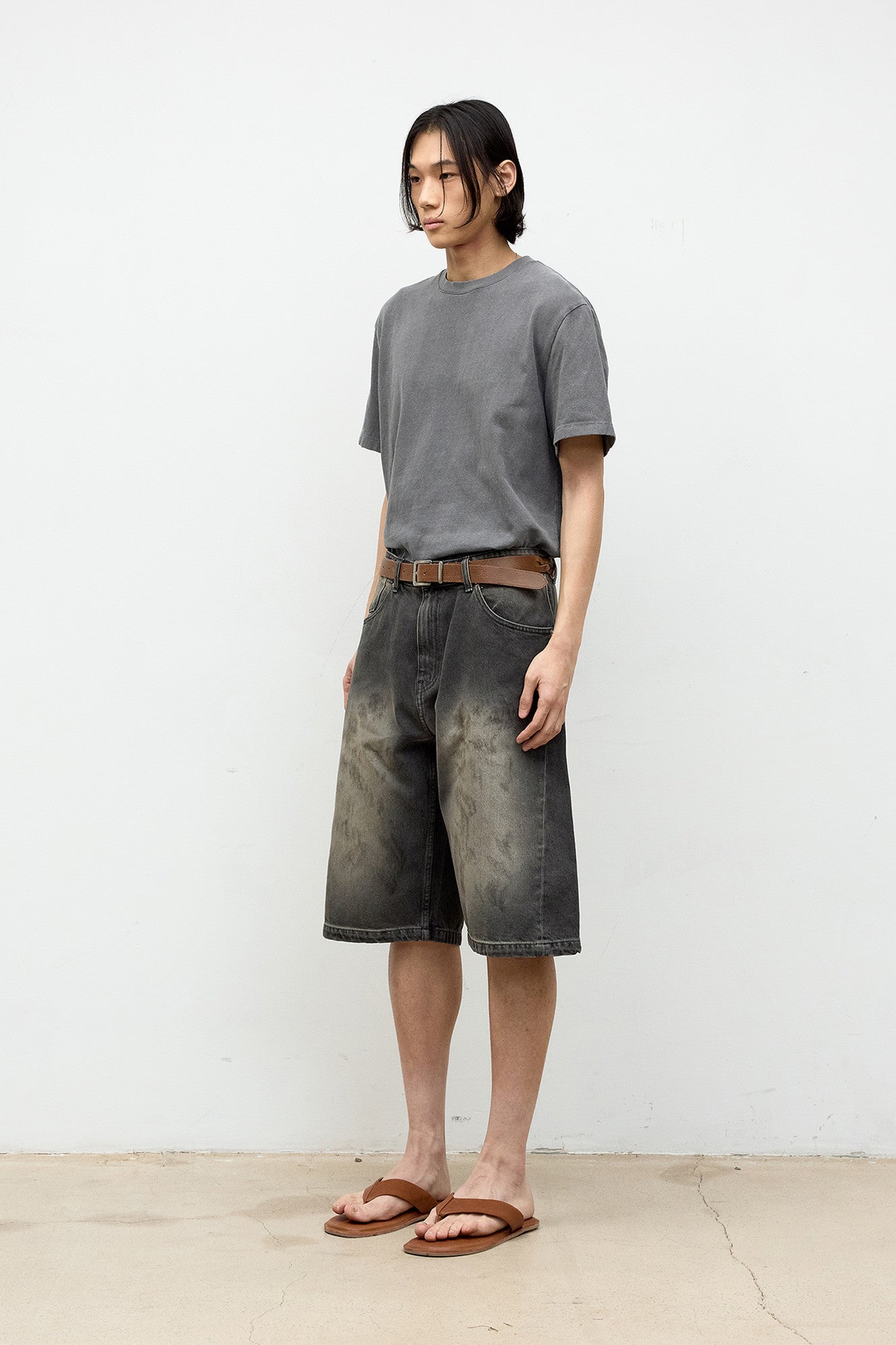 Coor - Damaged Color Dyed Crop T-Shirt (Washed Charcoal) product image 3 | TRAB K-Fashion Australia