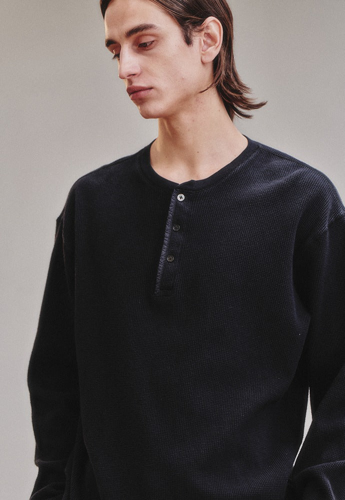 Art if acts - Garment Dyed Waffle Henley (Faded Black) product image 1 | TRAB K-Fashion Australia