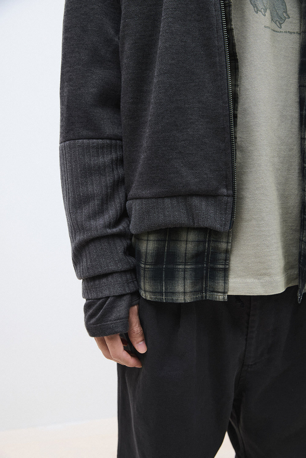 Hatchingroom - Double Sleeve Track Cardigan Dark (Khaki) product image 7 | TRAB K-Fashion Australia