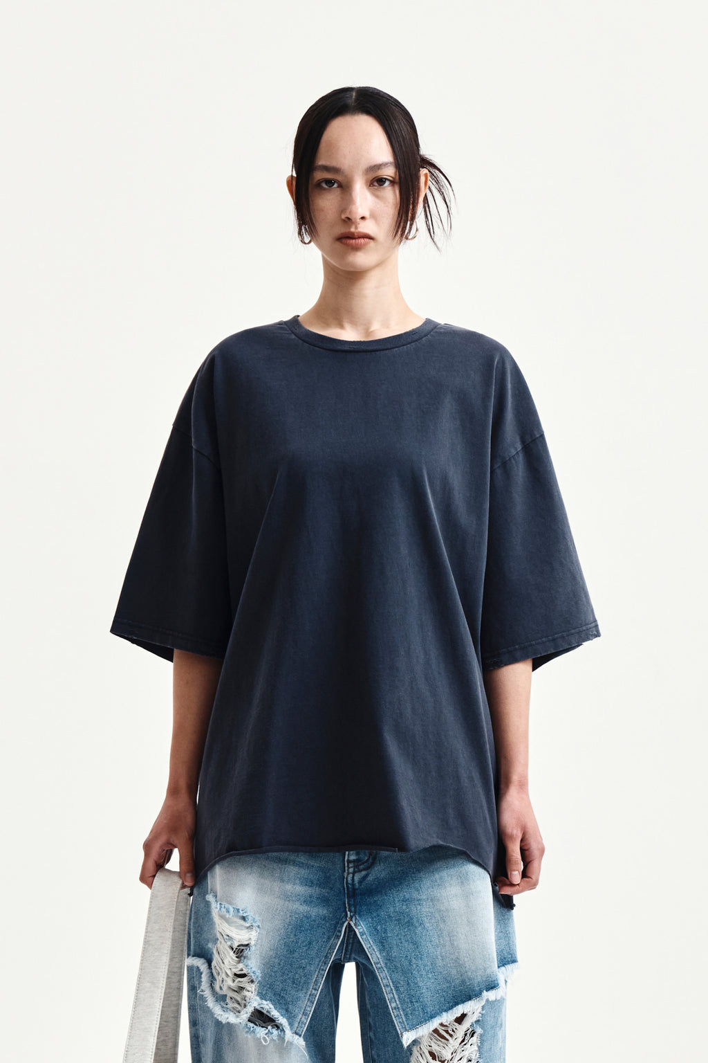 Matin Kim - Raw Cut Graffiti Logo Top (Navy) product image 15 | TRAB K-Fashion Australia