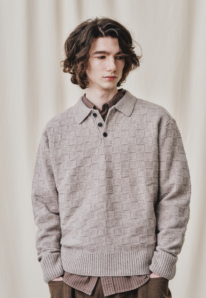 Art if acts - Checkerboard Collar Knit (Mushroom) product image 6 | TRAB K-Fashion Australia