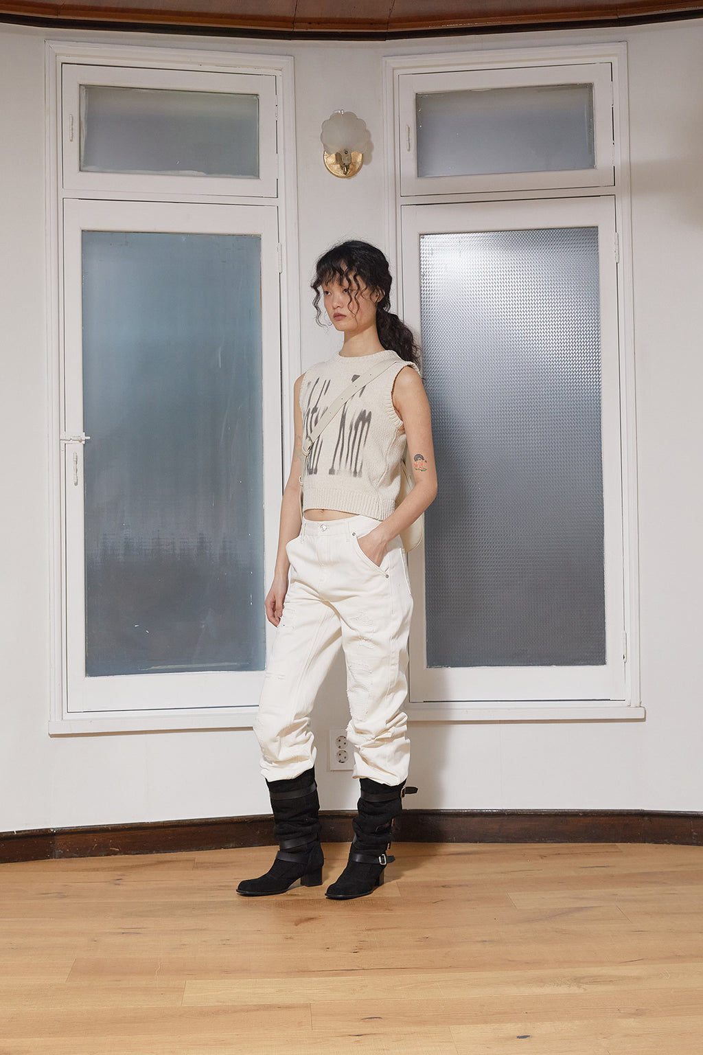 Matin Kim - Damage Patch Denim Pants (Ivory) product image 8 | TRAB K-Fashion Australia