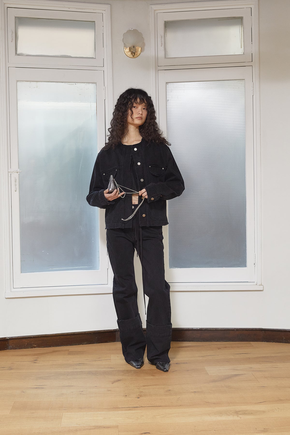 Matin Kim - Collarless Damage Denim Jacket (Black) product image 11 | TRAB K-Fashion Australia