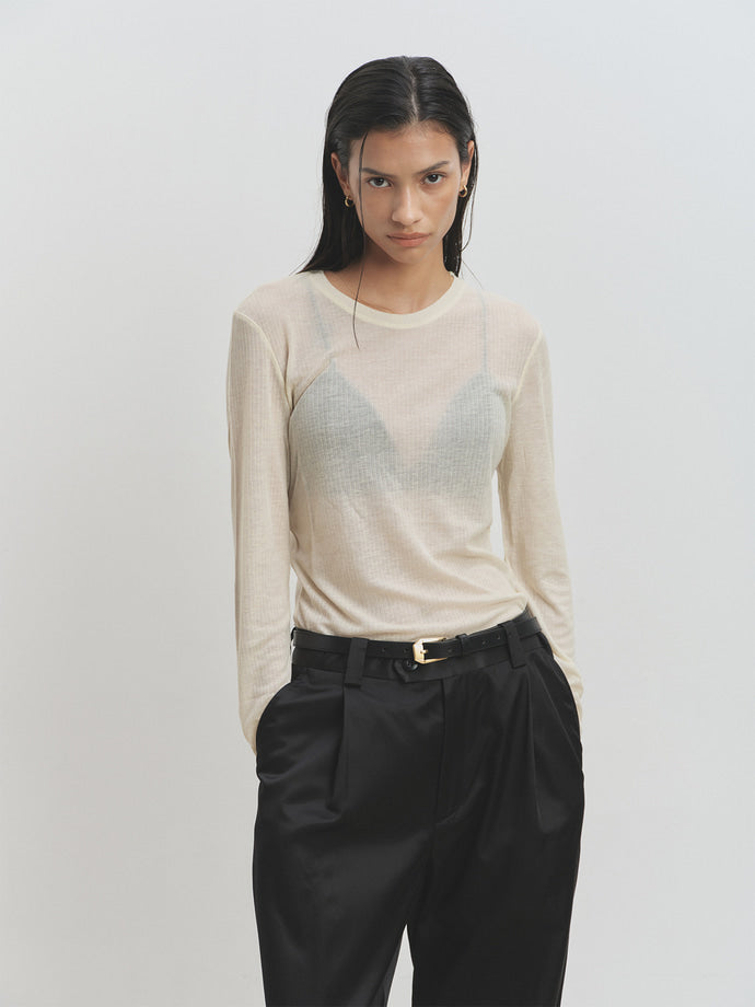 Tonywack - Sheer Wool Ribbed Knit Top (Ivory) product image 6 | TRAB K-Fashion Australia
