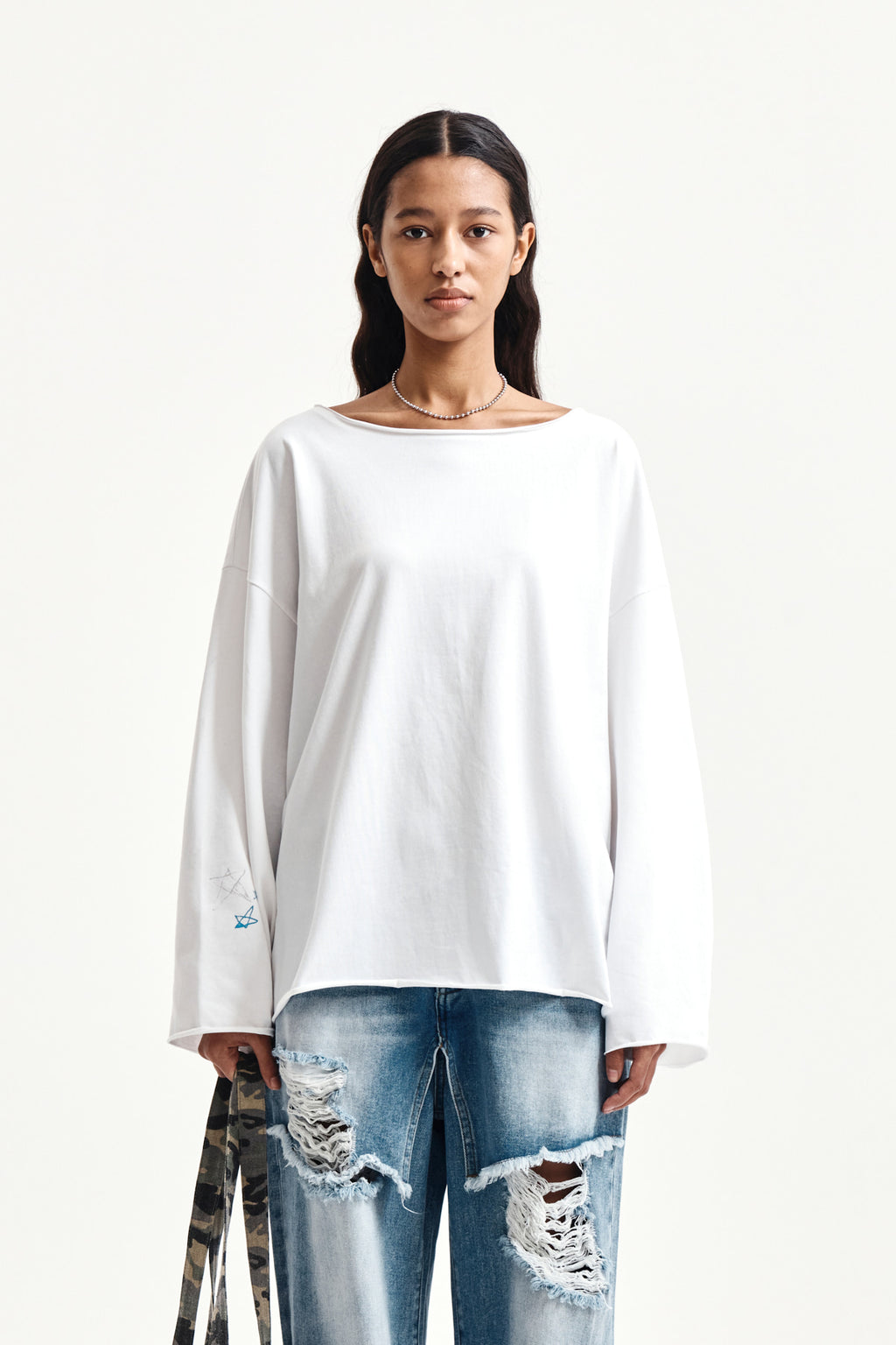 Matin Kim - Raw Hem Finished Boat Neck Top (White) product image 5 | TRAB K-Fashion Australia