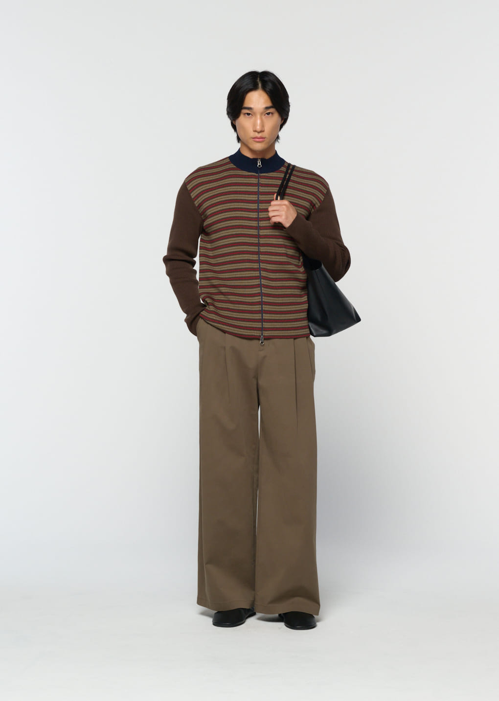 Amomento - stripe zip up cardigan (Brown) product image 5 | TRAB K-Fashion Australia