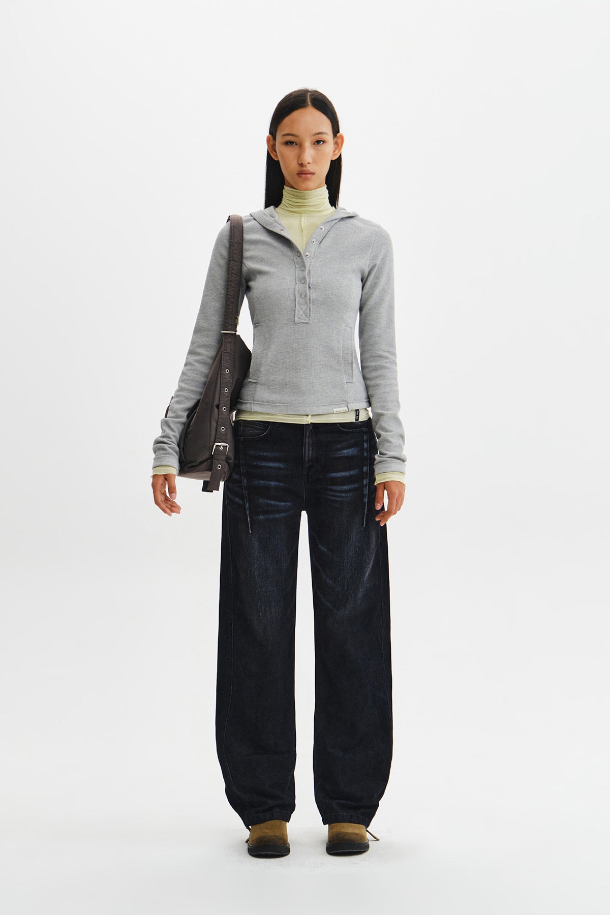 Matin Kim - Waffle Henley Neck Hood Top (Grey) product image 7 | TRAB K-Fashion Australia