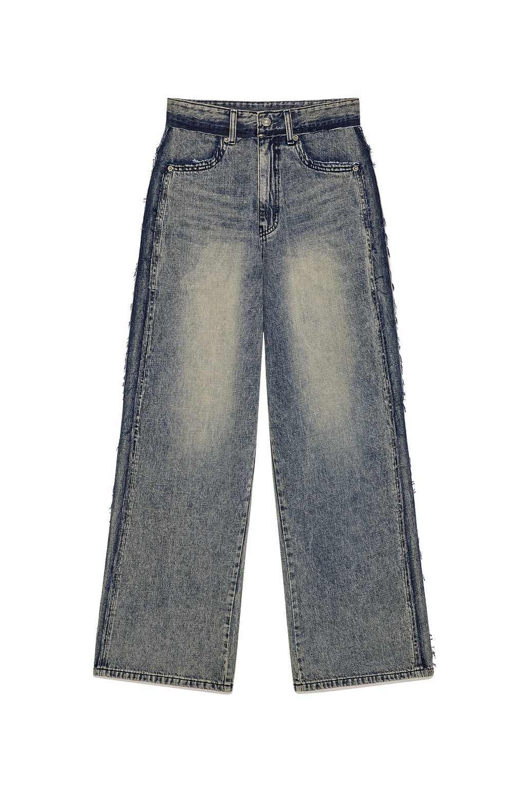 Matin Kim - Rough Cut Line Point Denim Pants (Smoke Blue) product image 1 | TRAB K-Fashion Australia