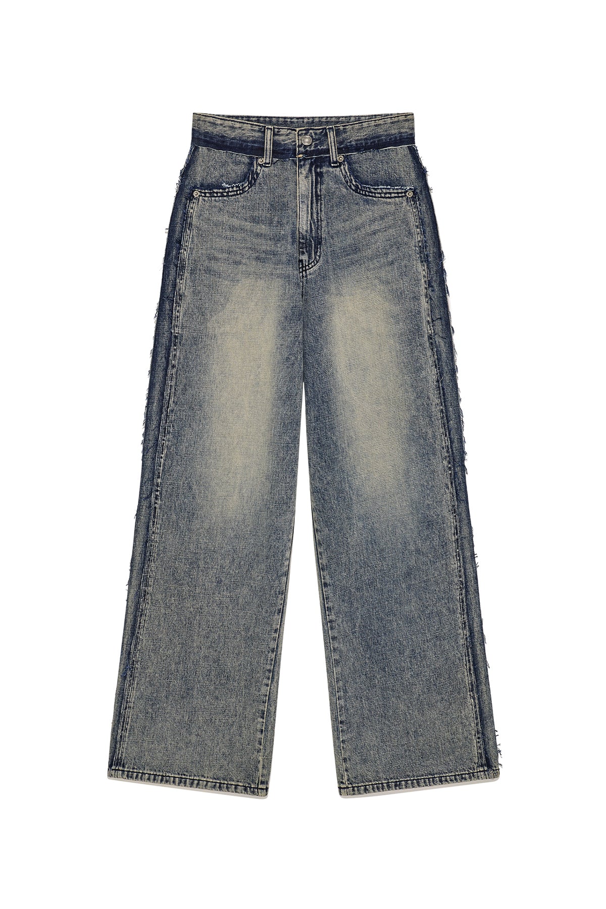 Matin Kim - Rough Cut Line Point Denim Pants (Smoke Blue) product image 1 | TRAB K-Fashion Australia