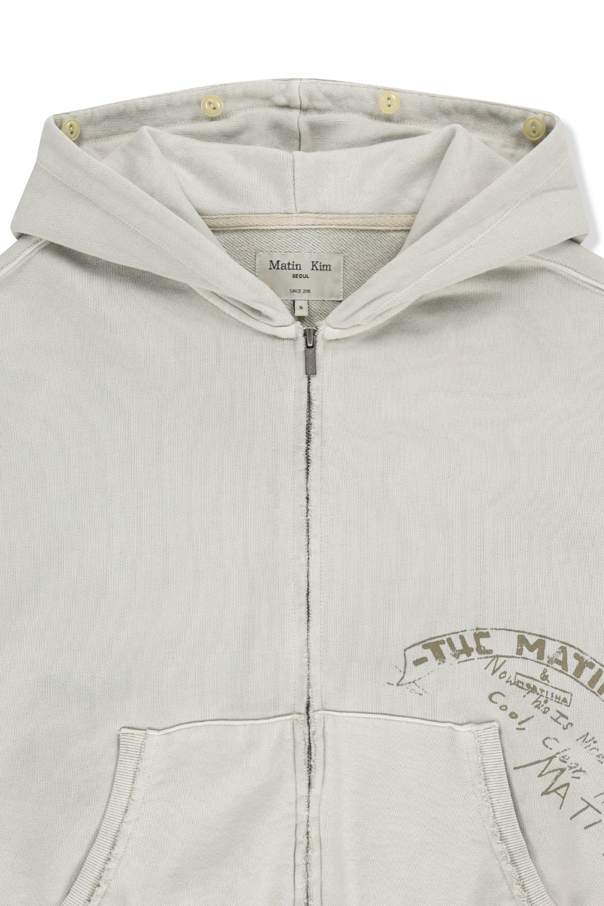 Matin Kim - Vintage Graffiti Fur-trim Hoody Zip Up (Light Beige) product image 4 | TRAB K-Fashion Australia