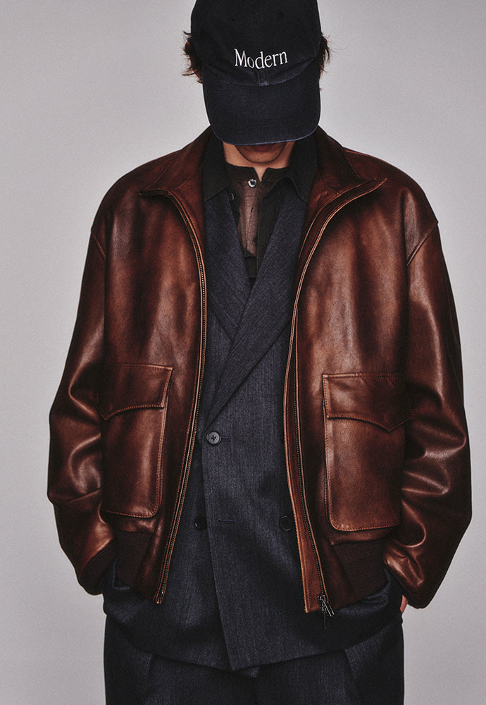 Art if acts - Stand Collar Leather Blouson Italy Vegetable Leather (Cloud Brown) product image 6 | TRAB K-Fashion Australia