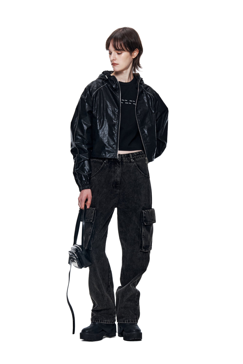 Matin Kim - Matin Crop Hoody Coating Jumper (Black) product image 8 | TRAB K-Fashion Australia