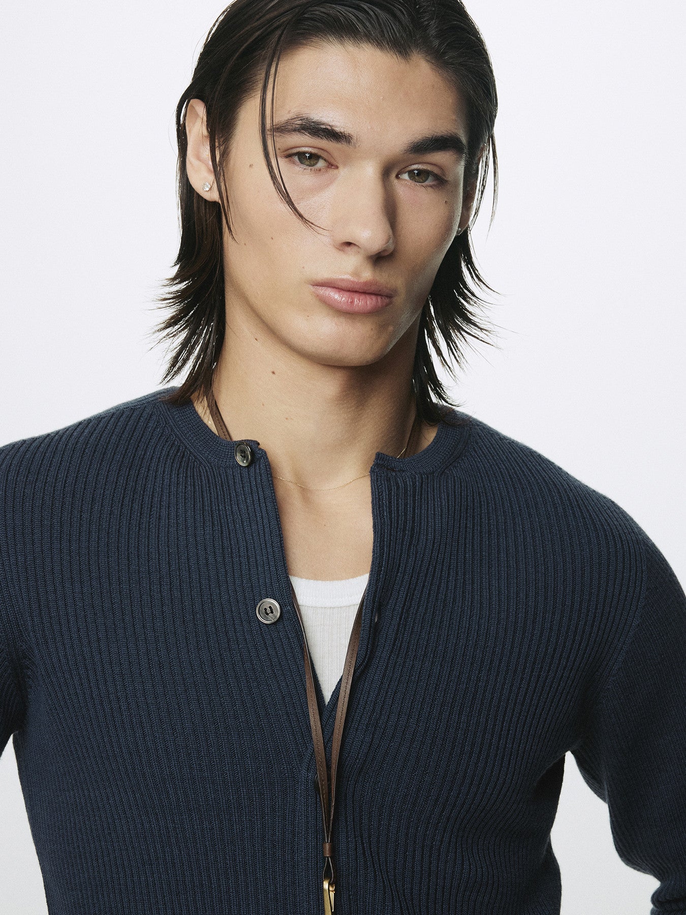 Tonywack - Super Fine Merino Wool Ribbed Cardigan (Slate Navy) product image 7 | TRAB K-Fashion Australia