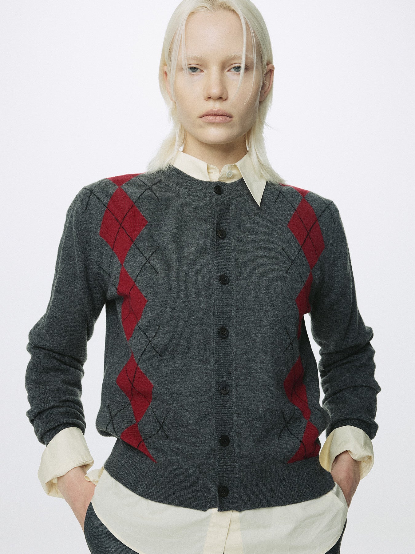 Tonywack - Merino Wool Argyle Cardigan (Grey/Red) product image 9 | TRAB K-Fashion Australia