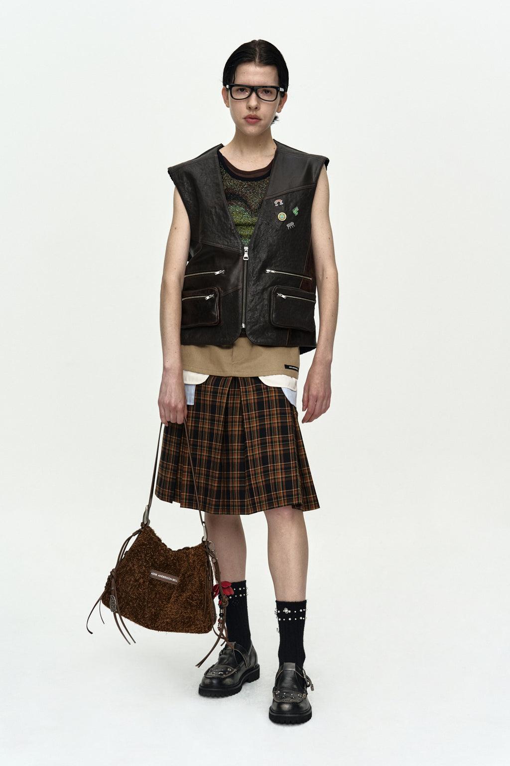 Andersson Bell - Double Layered Pleats Skirt (Brown) product image 6 | TRAB K-Fashion Australia