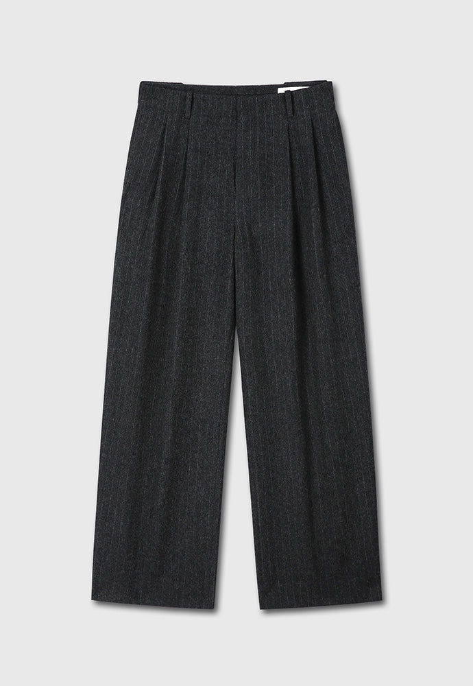 Tonywack - Striped Wool Double-Pleats Wide Trousers (Dark Grey Pinstripe) product image 6 | TRAB K-Fashion Australia