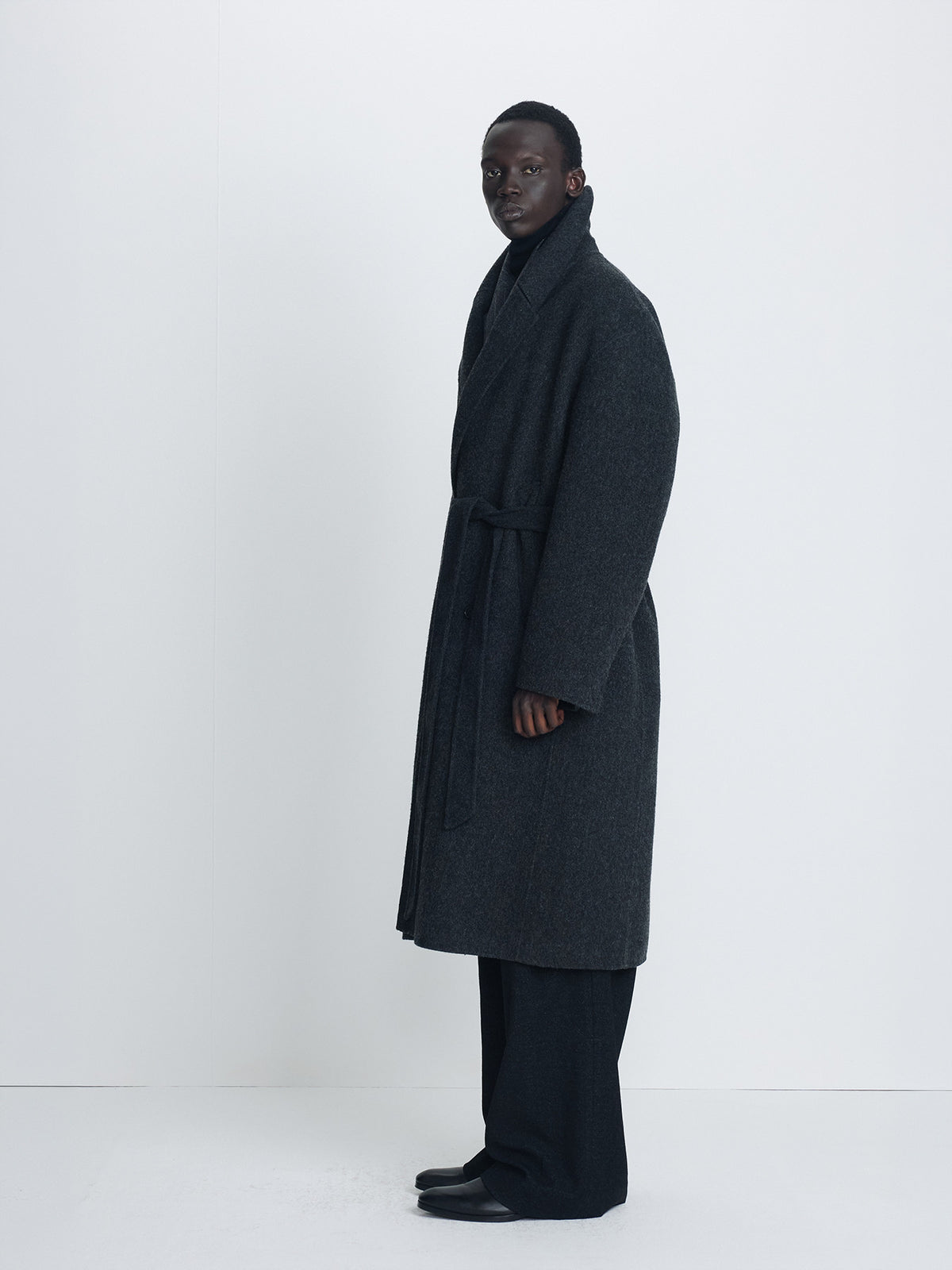 Tonywack - Hand-Made Wool Belted Double Coat (Melange Charcoal) product image 2 | TRAB K-Fashion Australia