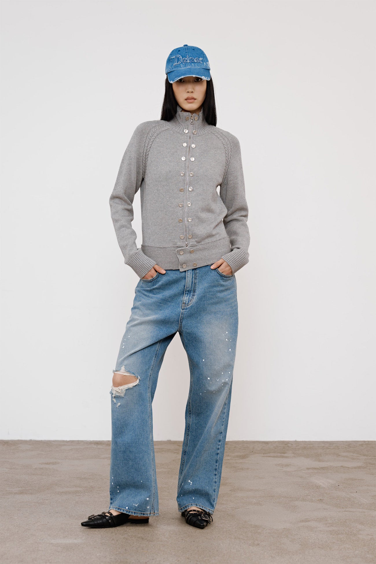 Deinet - High-Neck Stud Knit Outer (Melange Grey) product image 4 | TRAB K-Fashion Australia