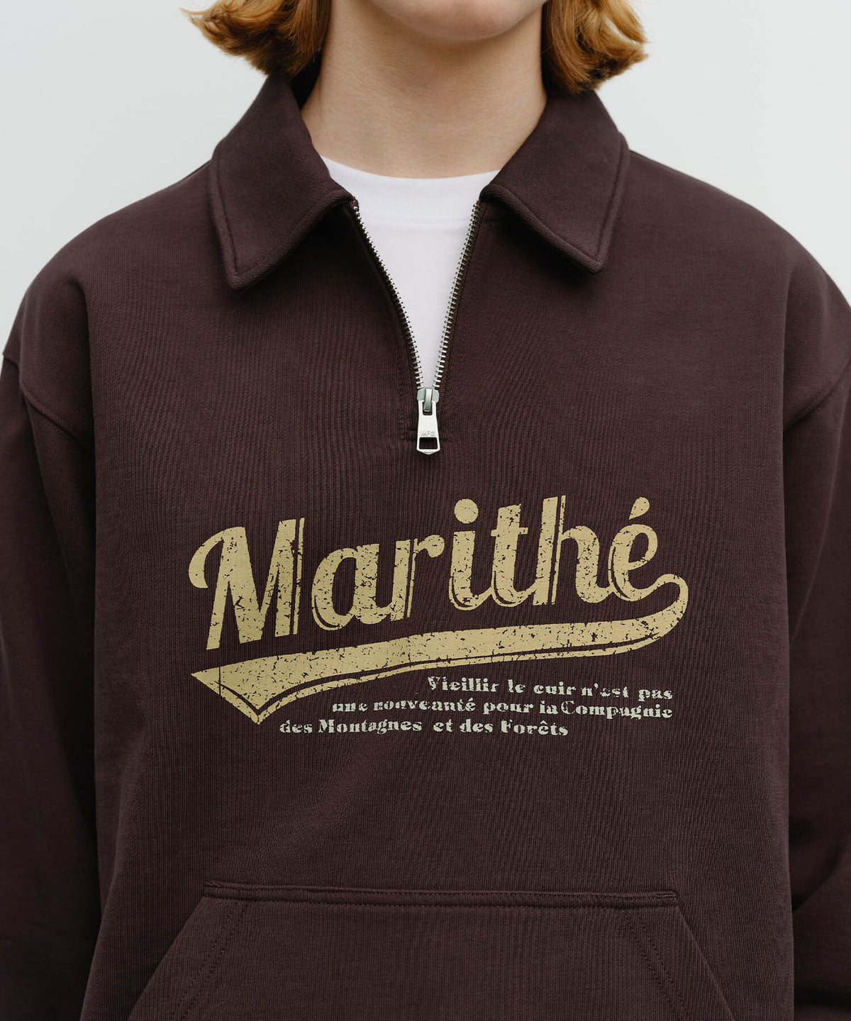 Marithe & Francois Girbaud - Baseball Logo Collar Half Zipup Sweatshirt (Brown) product image 4 | TRAB K-Fashion Australia