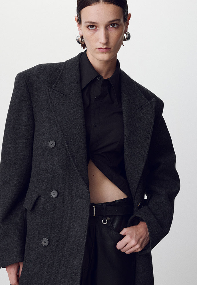 Tonywack - Herringbone Wool Double-Breasted Coat (Dark Herringbone) product image 1 | TRAB K-Fashion Australia