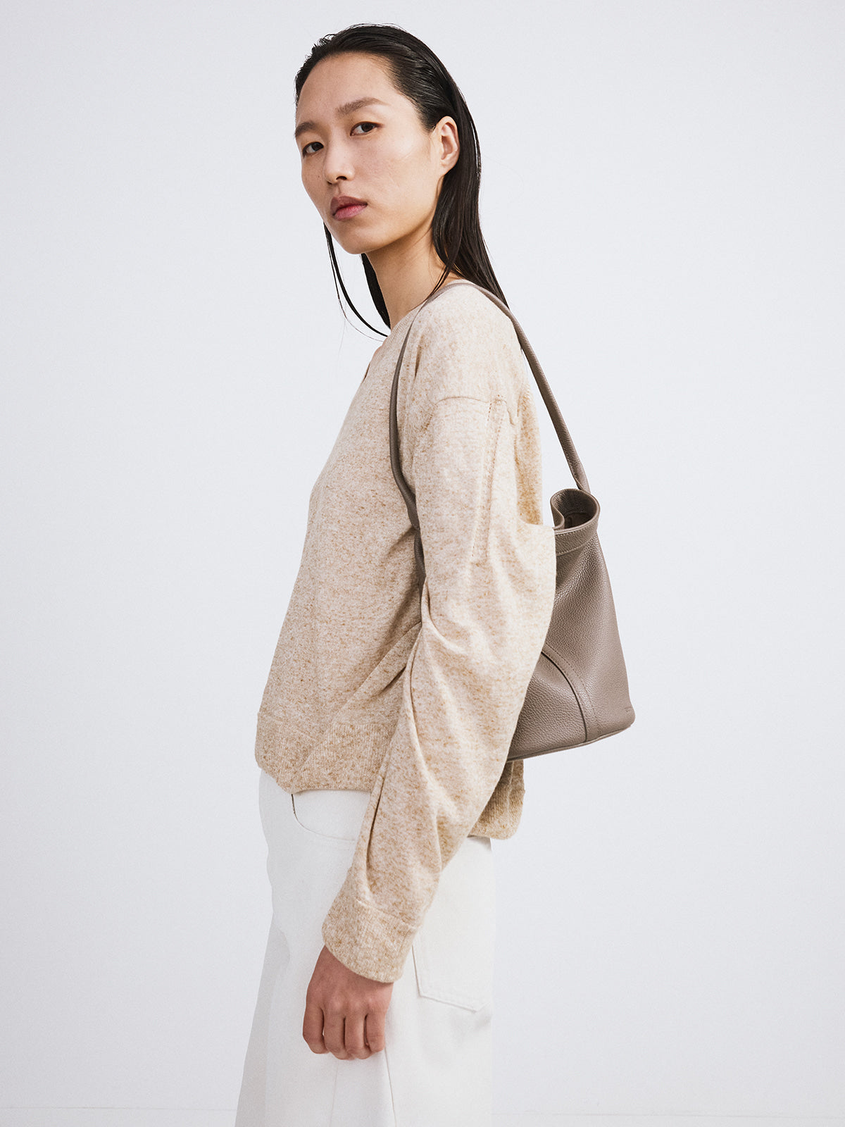 Recto - Melange V-Neck Loose Knit Top (Oatmeal) product image 3 | TRAB K-Fashion Australia