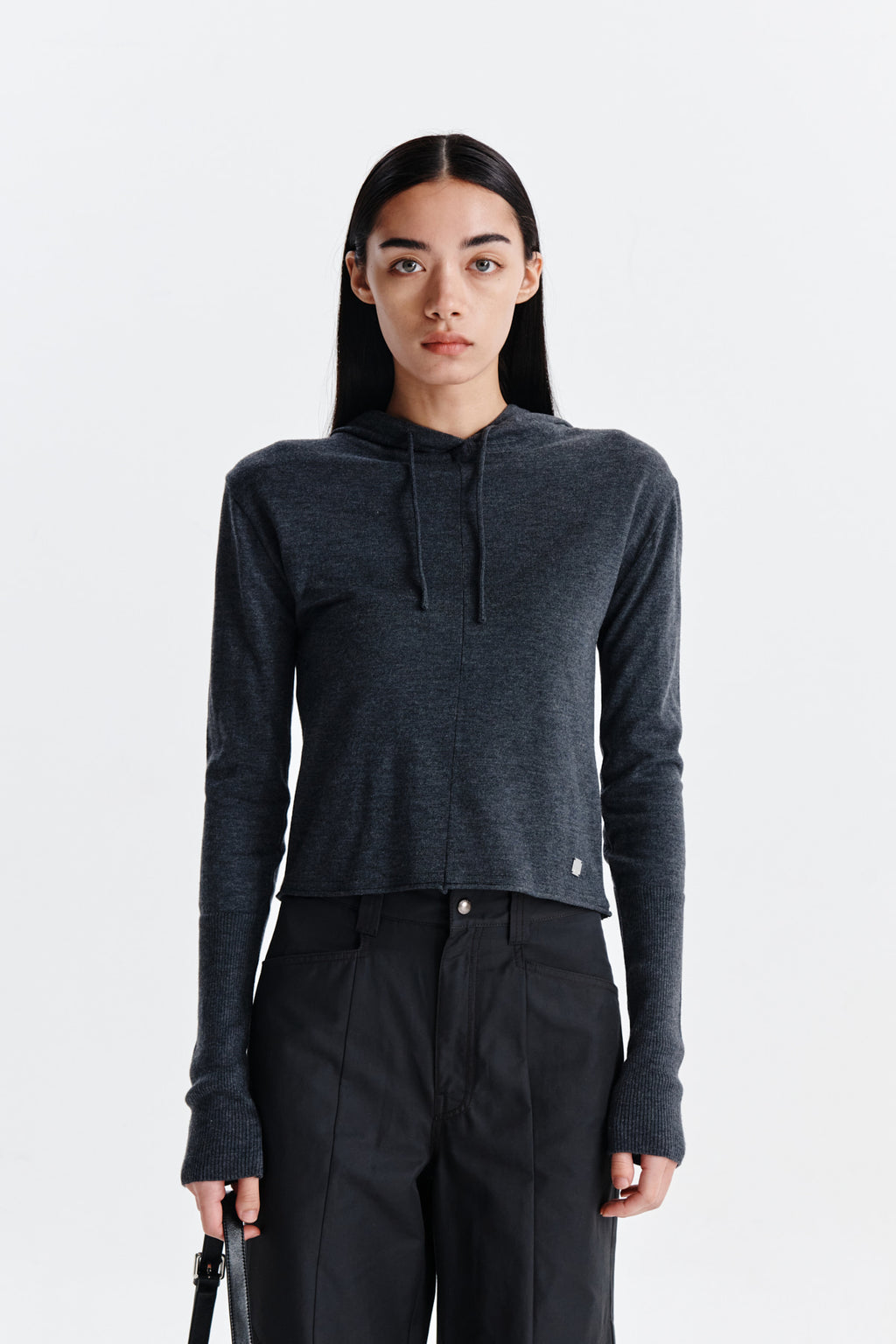 Matin Kim - Plain Slim Knit Hoody (Charcoal) product image 10 | TRAB K-Fashion Australia