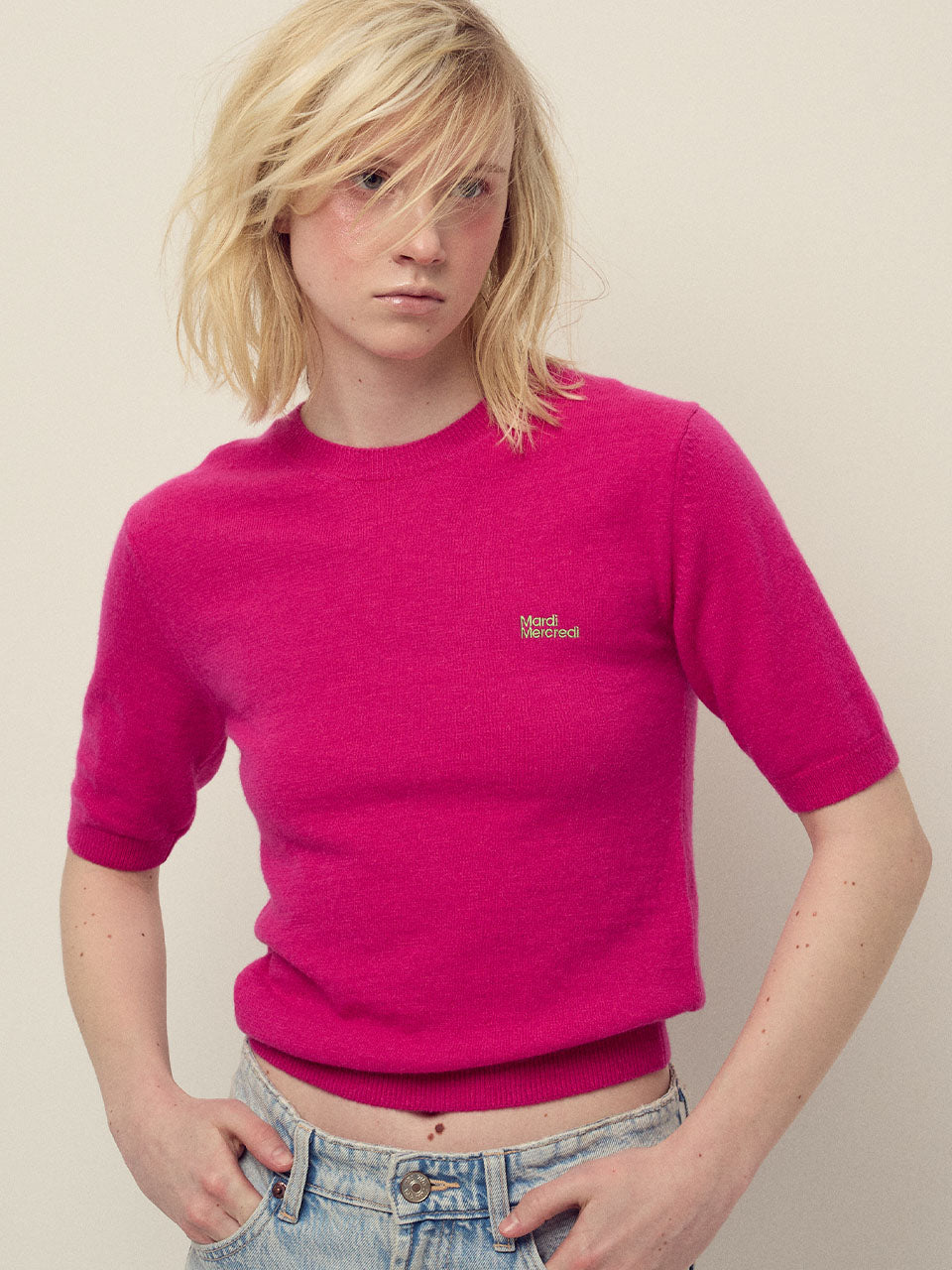 Mardi Mercredi - Cashmere Blended Top Short Sleeve Essential (Fuchsia) product image 1 | TRAB K-Fashion Australia