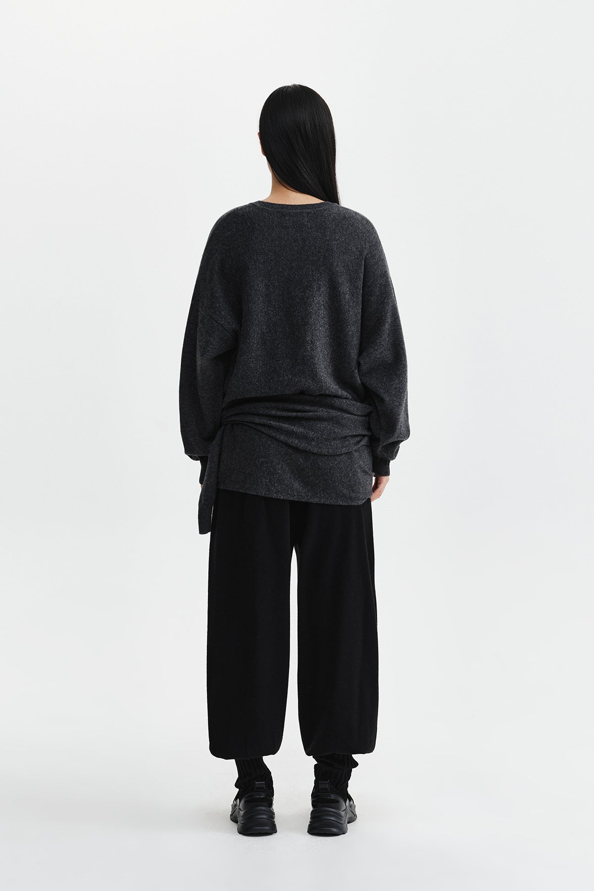 Matin Kim - Wrap Tie Knit Pullover (Charcoal) product image 8 | TRAB K-Fashion Australia