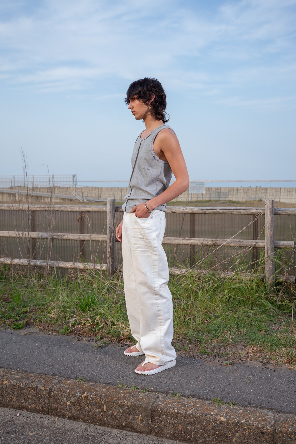 Matin Kim - Small Logo Pintuck Sleeveless Top (Grey) product image 8 | TRAB K-Fashion Australia