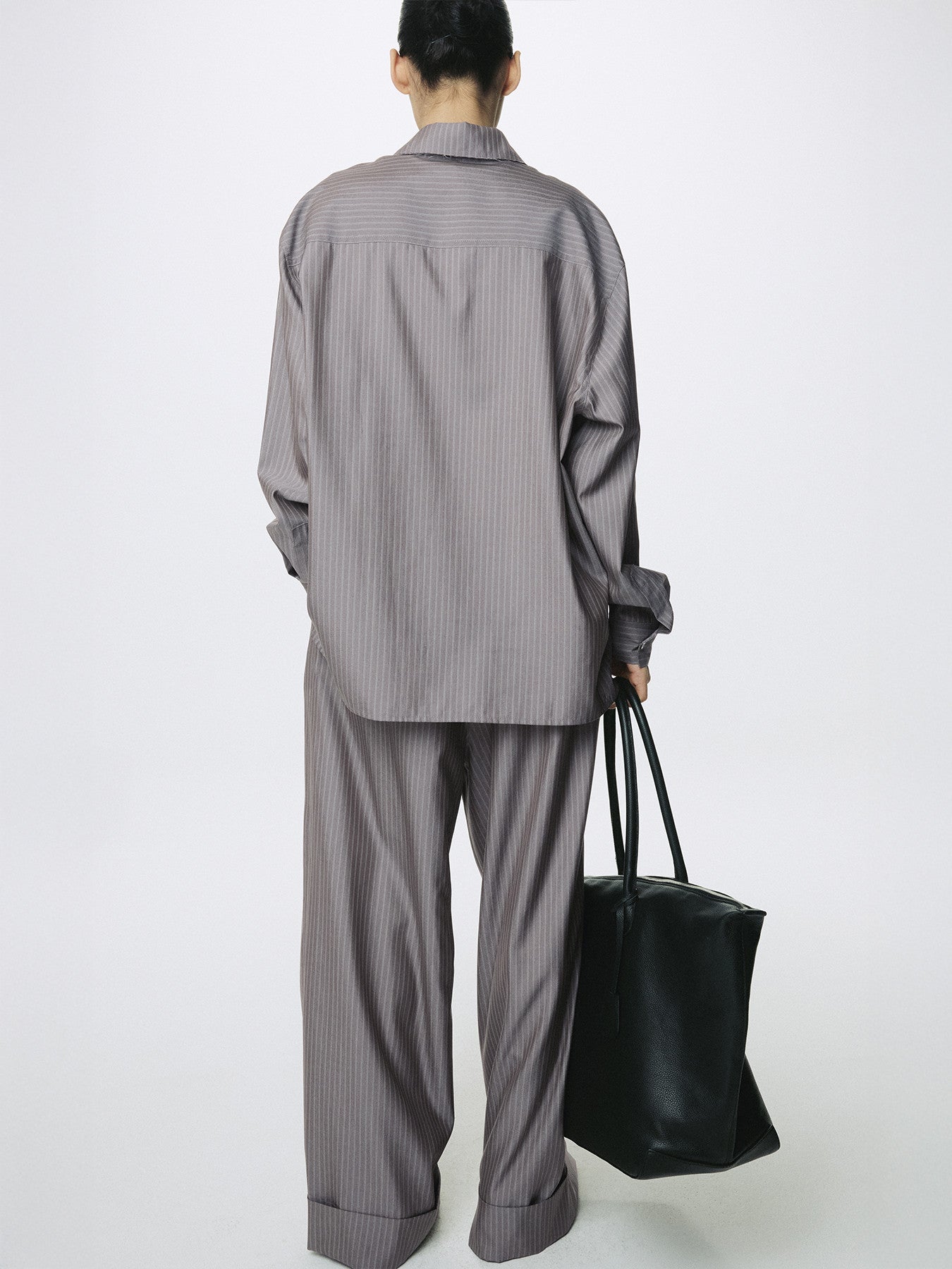 Tonywack - Silk Wool Oversized Raw Edge Shirt (Dark Grey Stripe) product image 6 | TRAB K-Fashion Australia