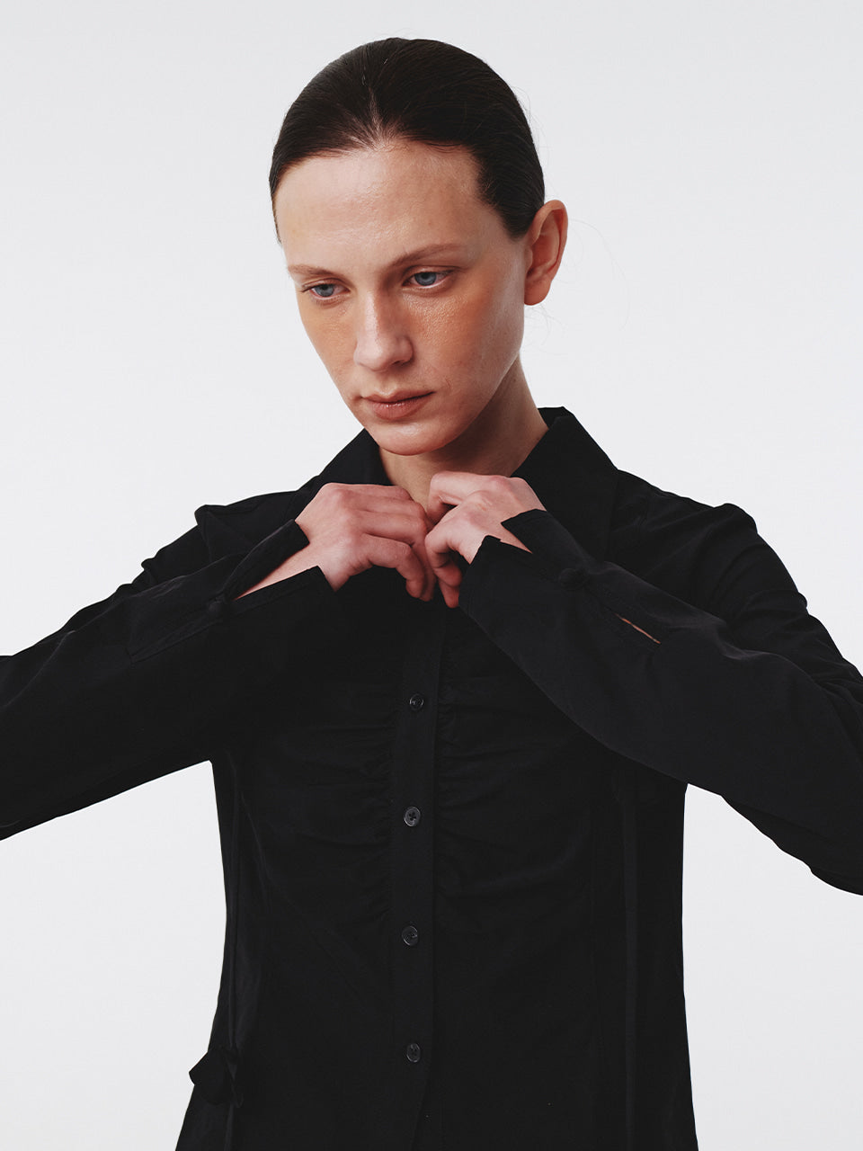 Kijun - Corsage Shirring Shirt (Black) product image 6 | TRAB K-Fashion Australia