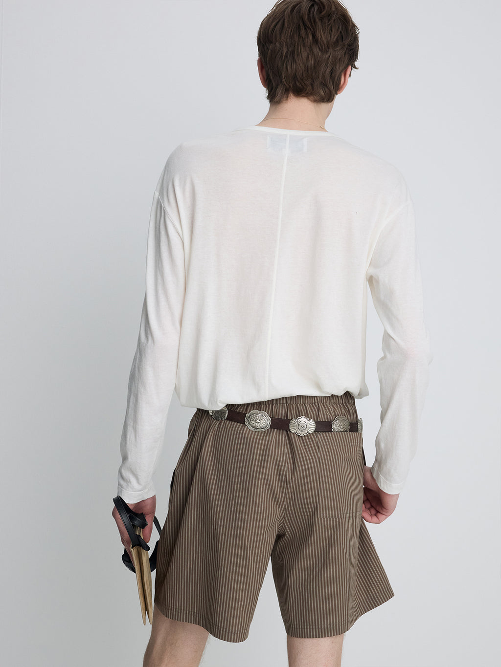 Tonywack - Striped Cotton Lounge Shorts (Olive Brown) product image 6 | TRAB K-Fashion Australia