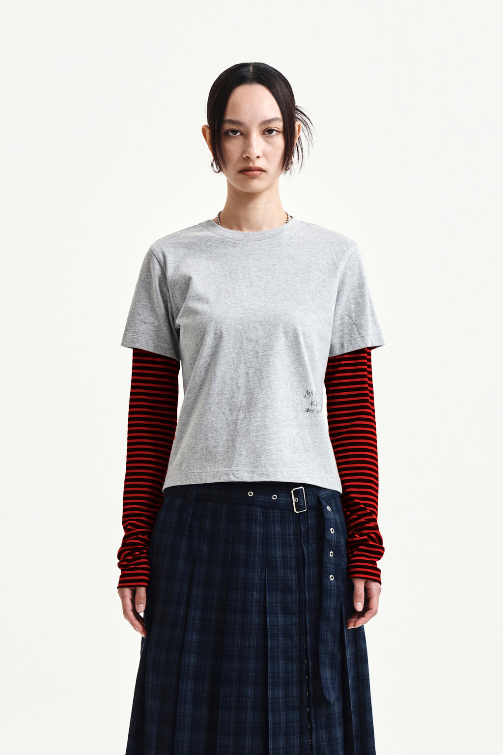 Matin Kim - Graffiti Logo Stripe Layered Top (Grey) product image 11 | TRAB K-Fashion Australia