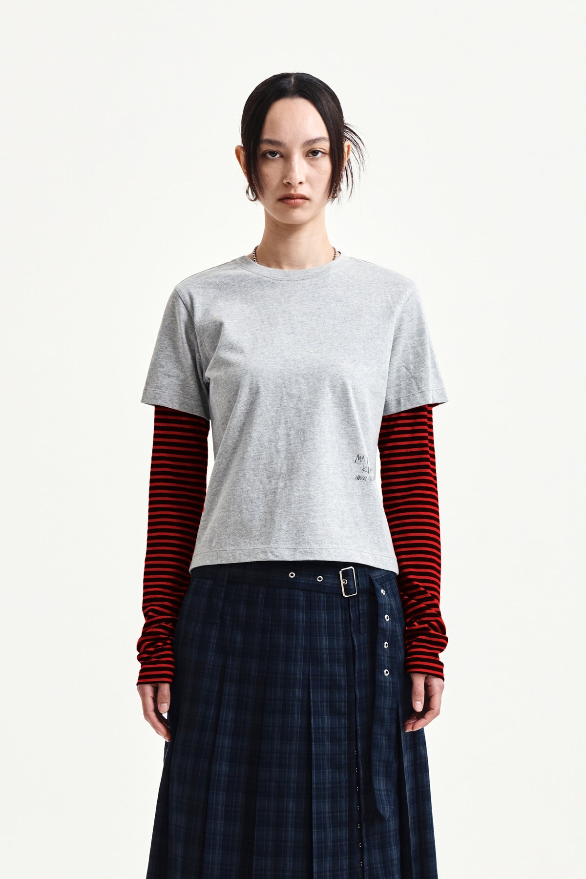 Matin Kim - Graffiti Logo Stripe Layered Top (Grey) product image 11 | TRAB K-Fashion Australia
