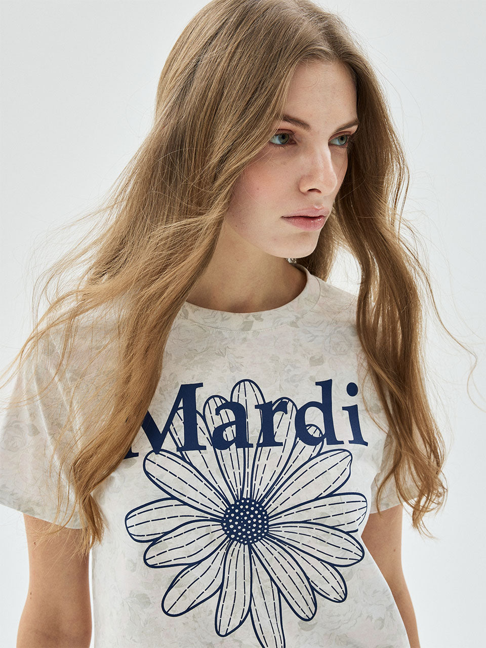 Mardi Mercredi - Slim Tshirt Fleur Flowermardi (Ashblue Navy) product image 1 | TRAB K-Fashion Australia