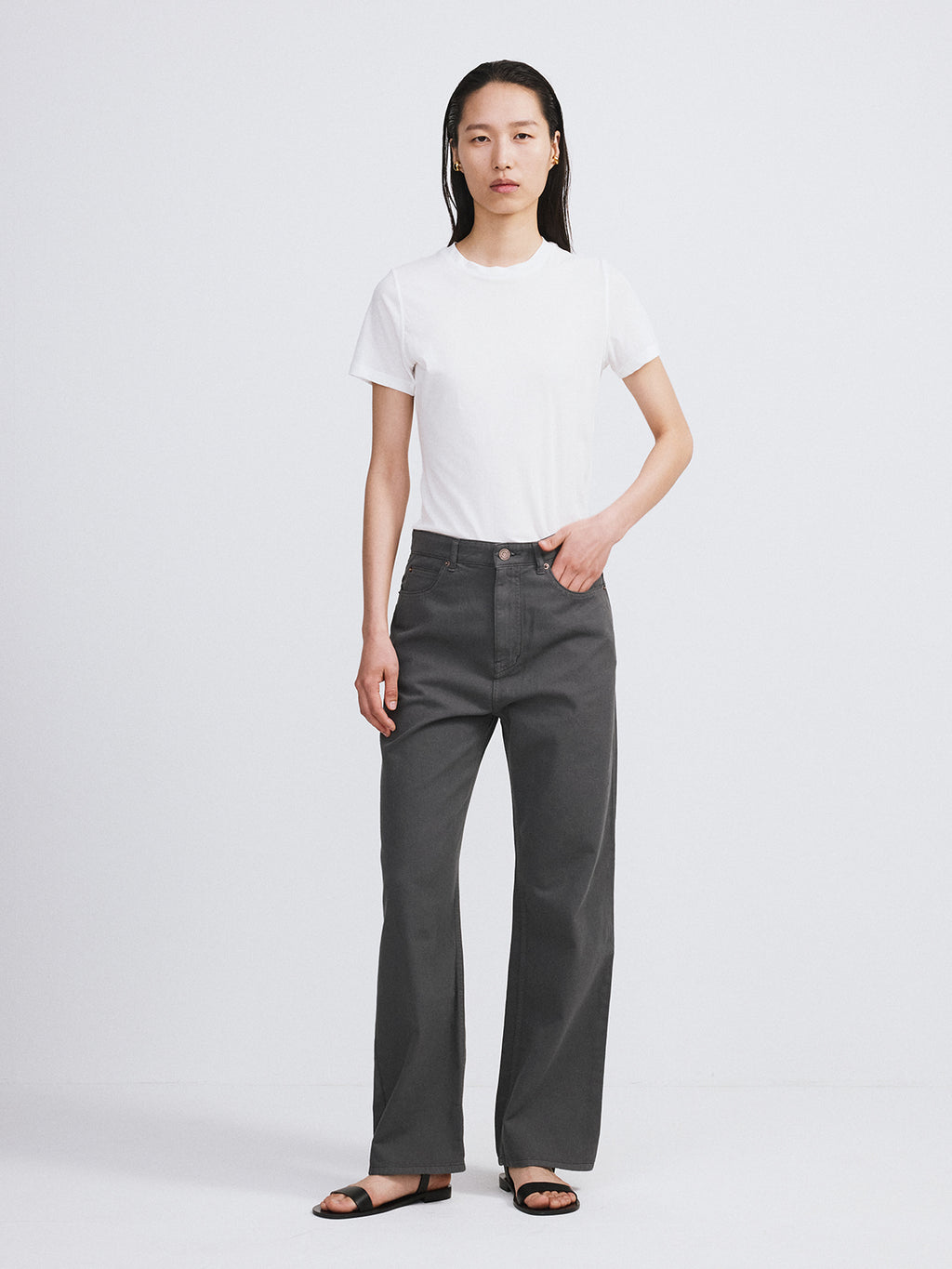 Recto - Loose Fit Washed Cotton Pants (Charcoal Grey) product image 2 | TRAB K-Fashion Australia