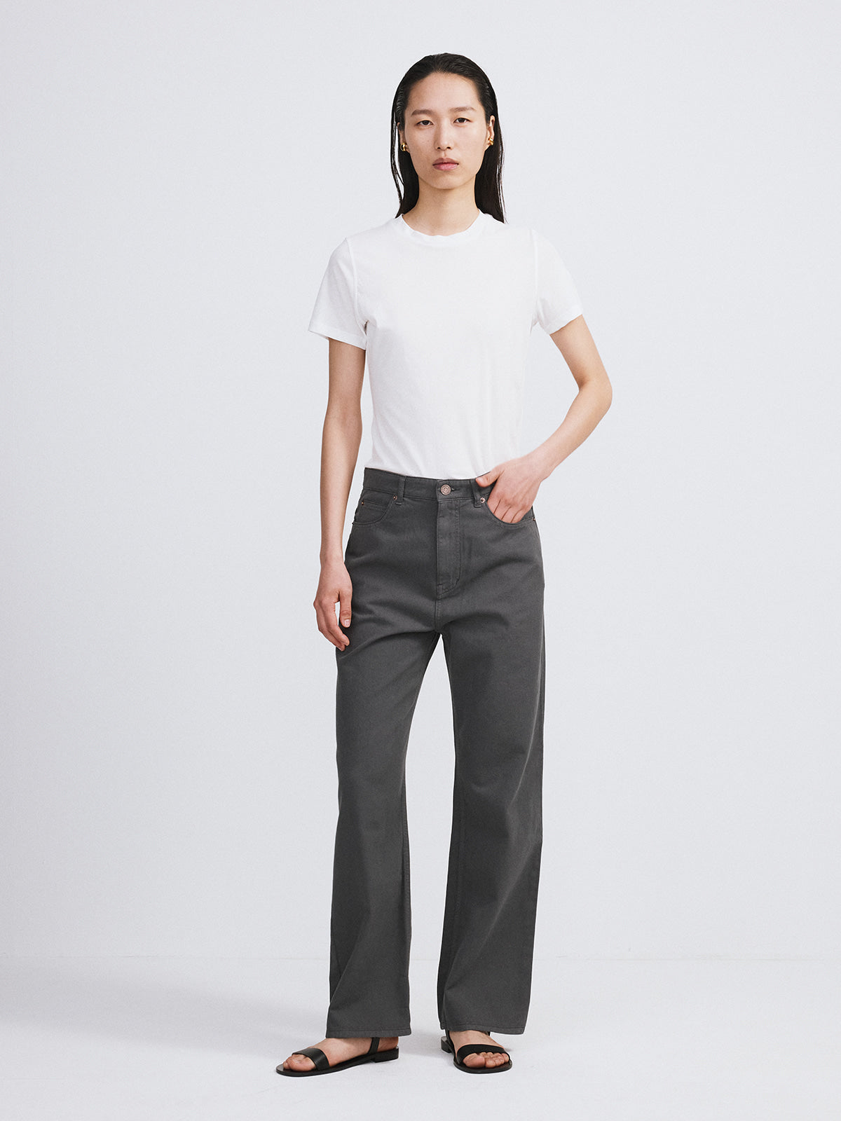 Recto - Loose Fit Washed Cotton Pants (Charcoal Grey) product image 2 | TRAB K-Fashion Australia