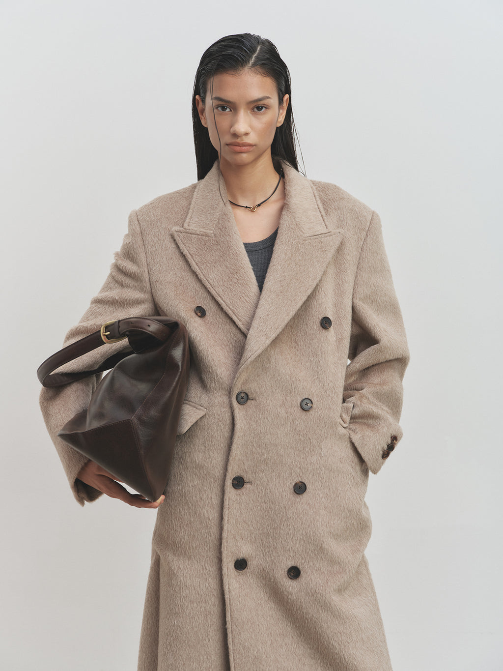 Tonywack - Wool And Alpaca Fitted Double-Breasted Maxi Coat (Beige) product image 4 | TRAB K-Fashion Australia